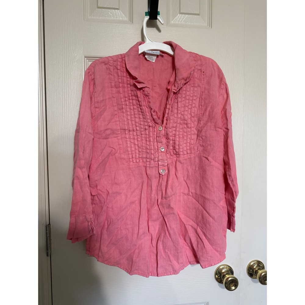 Hot Cotton by Marc Ware‎ Pink 100% Linen Pintuck Tunic Blouse Womens Small USA
